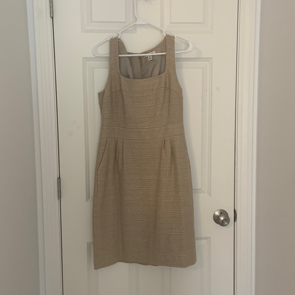 Tan tweed Banana Republic Petite dress with pockets